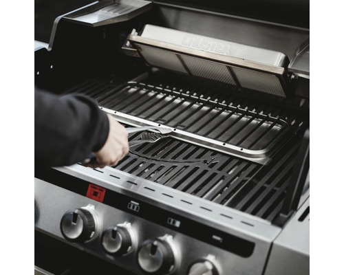Enders 3 UNIQ PRO 3 IK KEUKEN CRUSTER gasgrill, zwart-zilveren branders, inclusief dekselthermometer, vetopvangbak, grillrooster, hittebestendige handgreep, krachtige verwarmingszone, zijplank en kookgereihouder. Geëmailleerd gietijzeren grillrooster