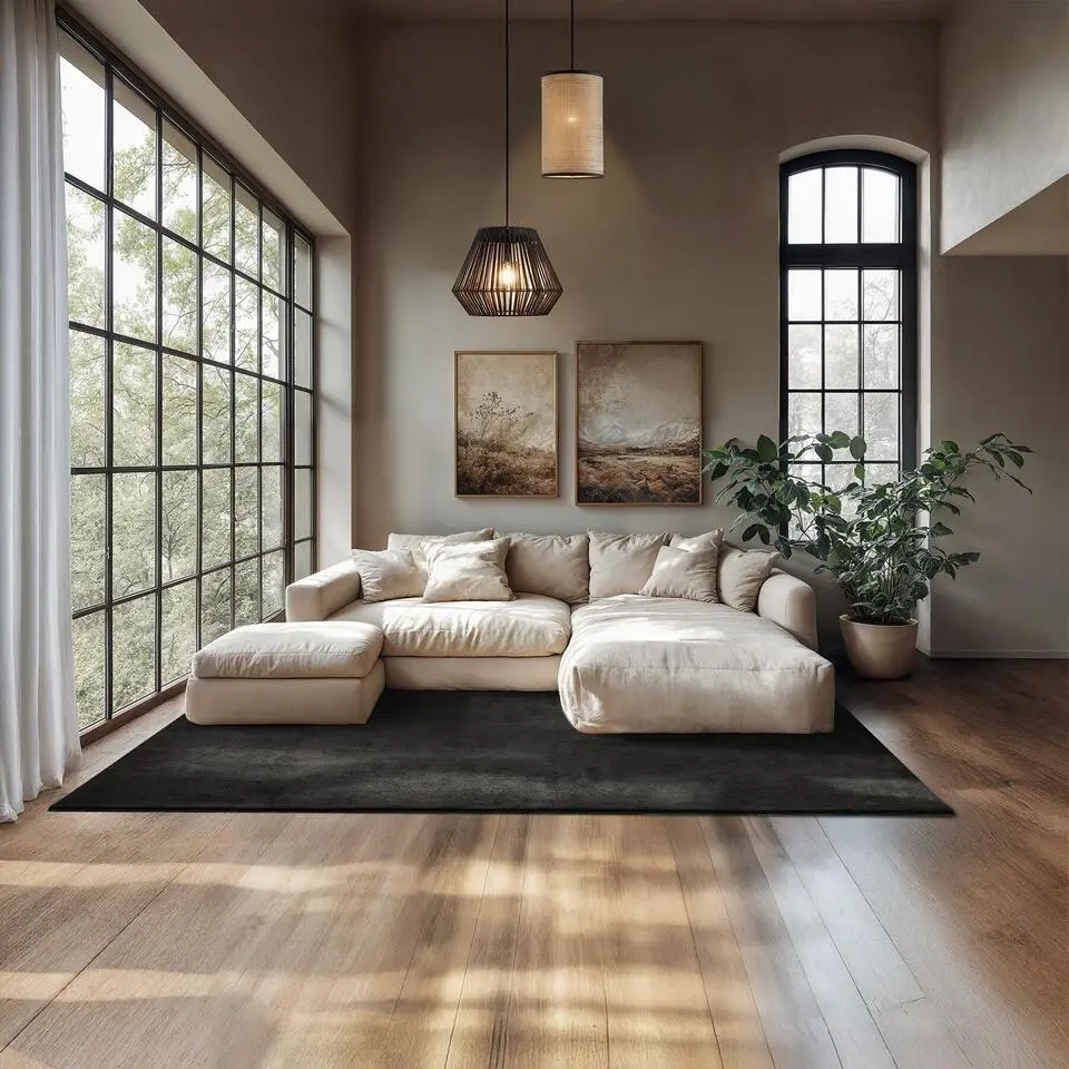 tectake® Kortpolig vloerkleed Soft Zone 160 x 230 cm - Zwart