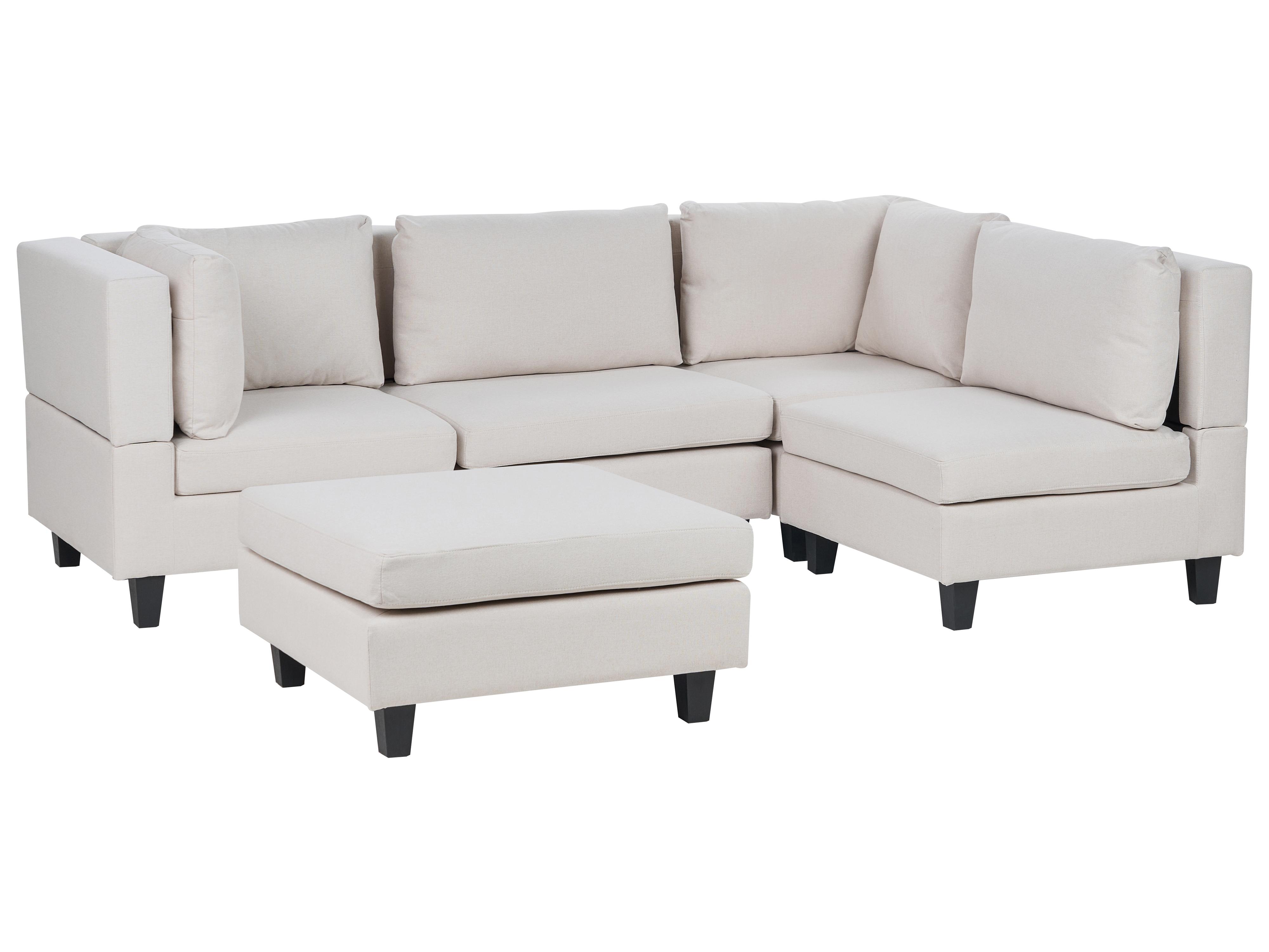 Modulaire hoekbank 4-zits UNSTAD Stof Lichtbeige met ottomaan linkszijdig