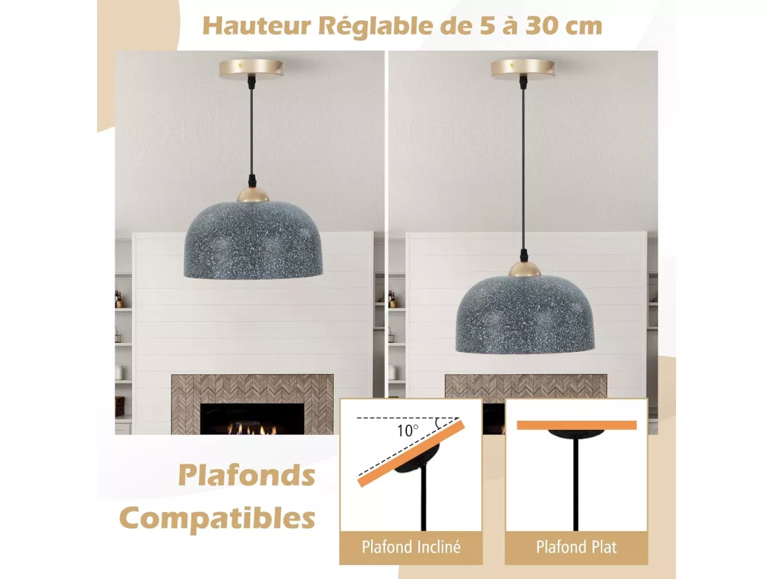 Lustre suspension moderne, plafonnier suspendu avec culot d'ampoule e27, gris foncé