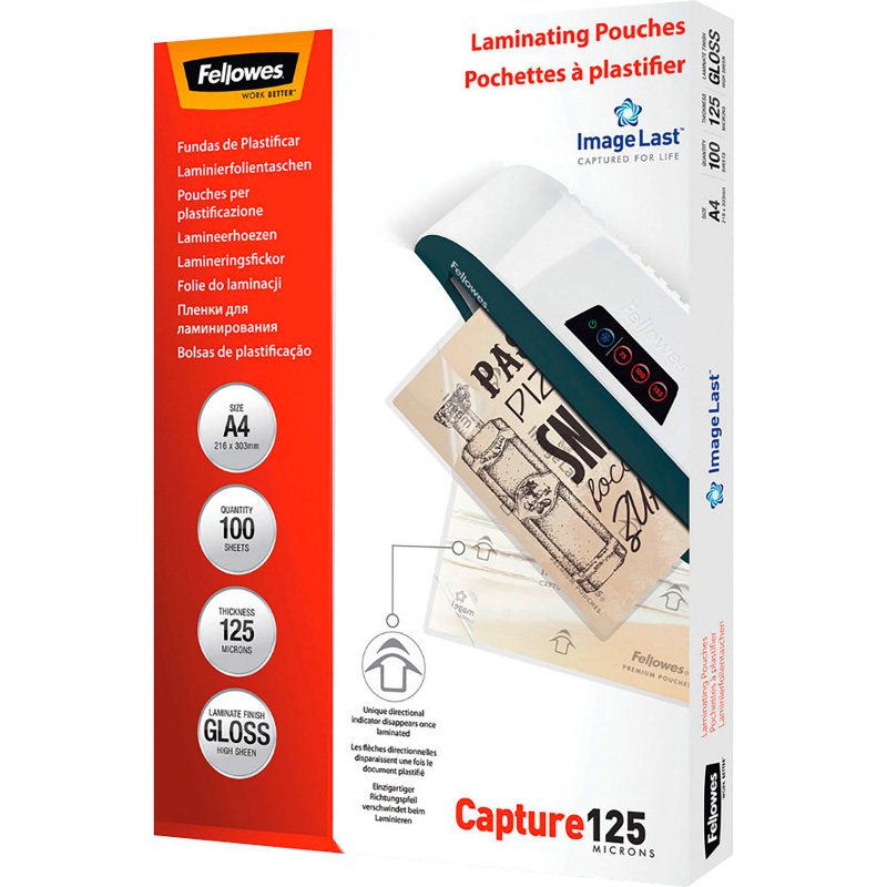 Pochettes de plastification Fellowes A4 2 x 125 µ brillantes - Boite de 100