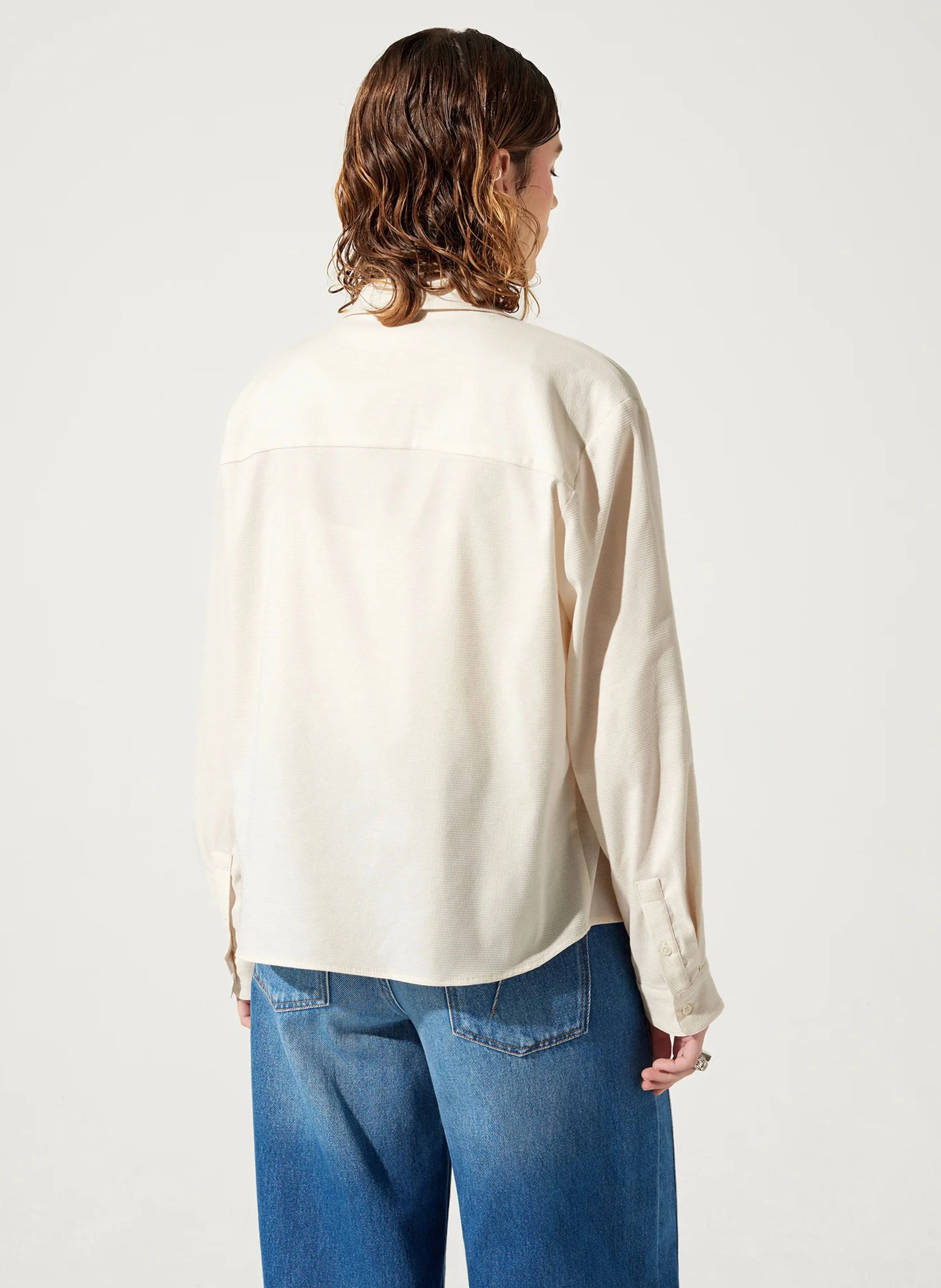 JANE - Chemise droite gaufrée en coton mélangé | Blanc