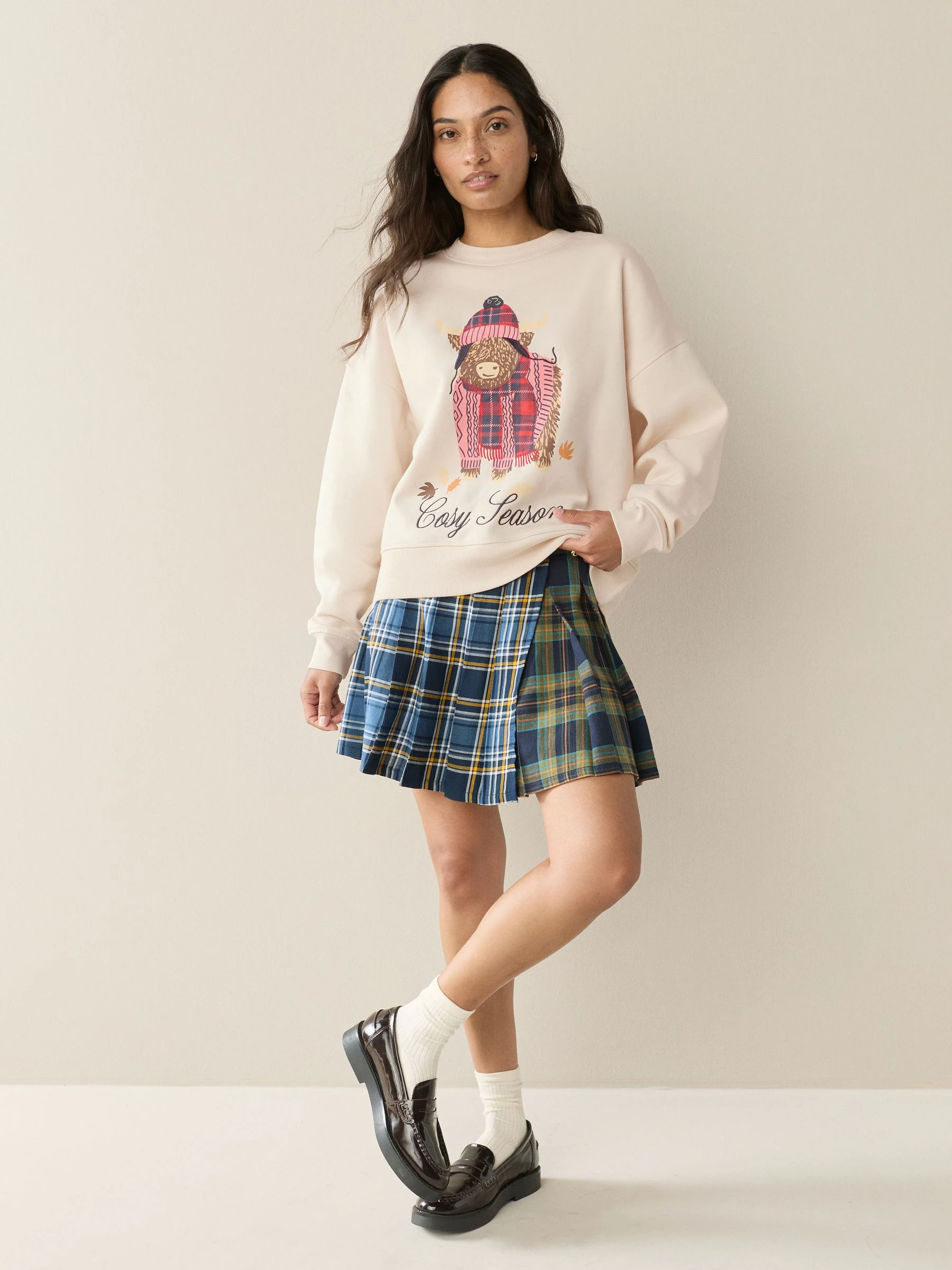Moutkleurig - Seizoensgebonden Hamish Kerstmis sweatshirt met print en ronde hals en lange mouwen