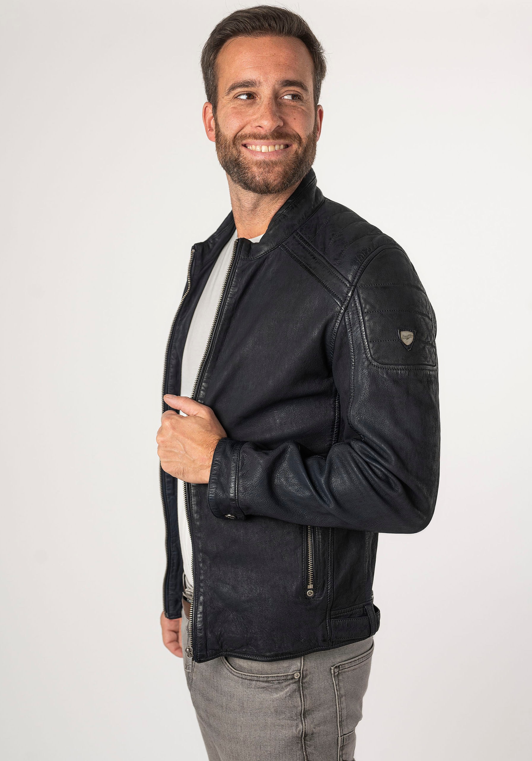 Mauritius Lederjacke »MMChesney« mit Reissverschluss, Reissverschlusstaschen, Ziersteppung