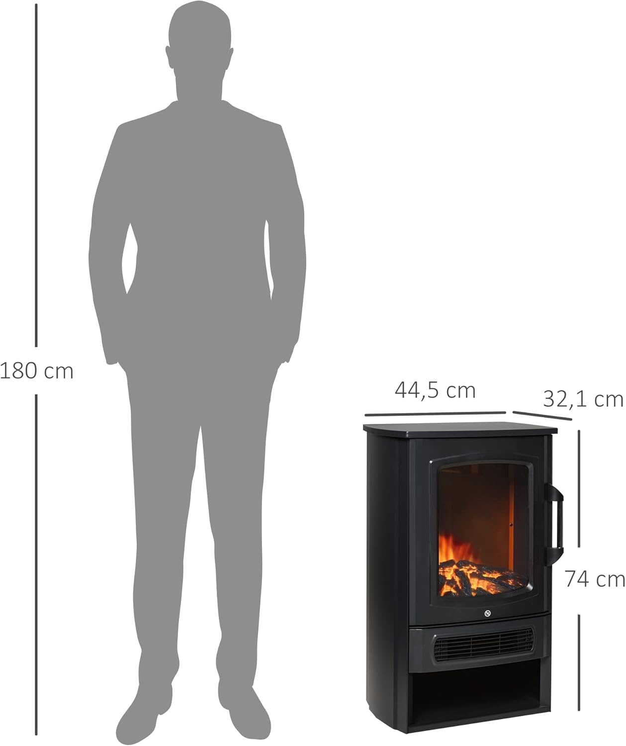 HOMCOM Elektrokamin mit Heizung, elektrischer Kamin mit LED Flammeneffekt, 1000 W/2000 W Dekokamin mit Thermostat, elektrisch Kaminfeuer Kaminofen, Schwarz