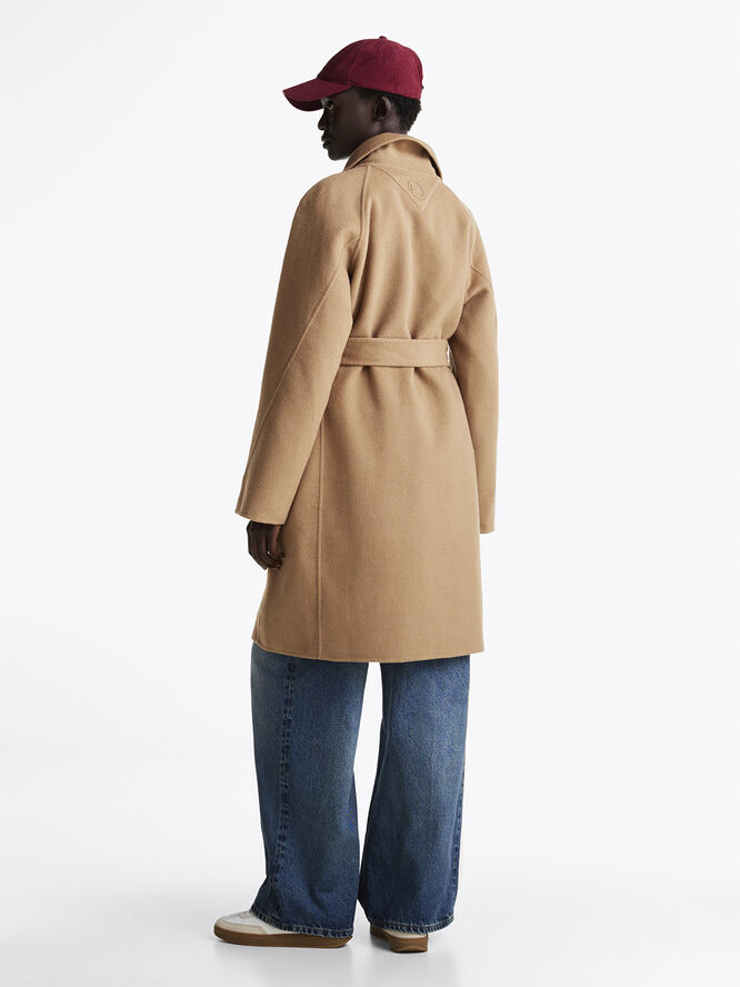 Tommy Hilfiger REG DF WOOL BELTED COAT Light sepia brown