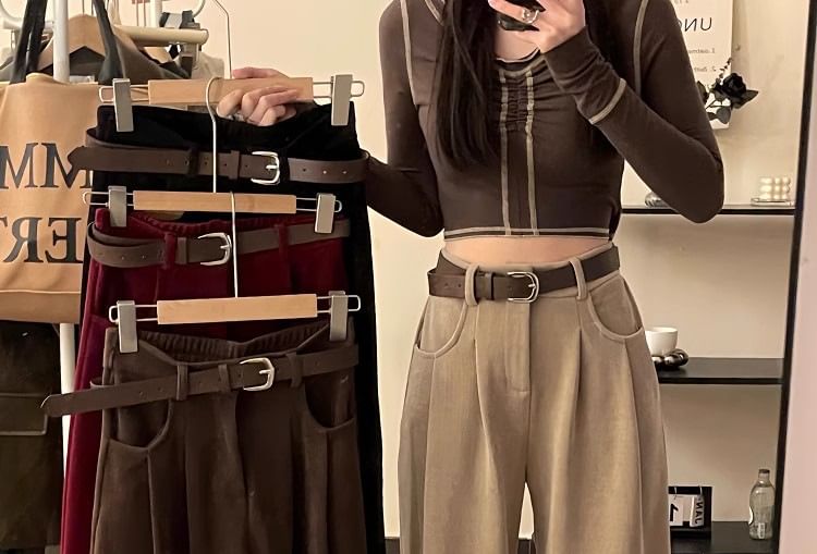 Cloud Nine - Set: High Rise Plain Corduroy Wide Leg Pants + Riem