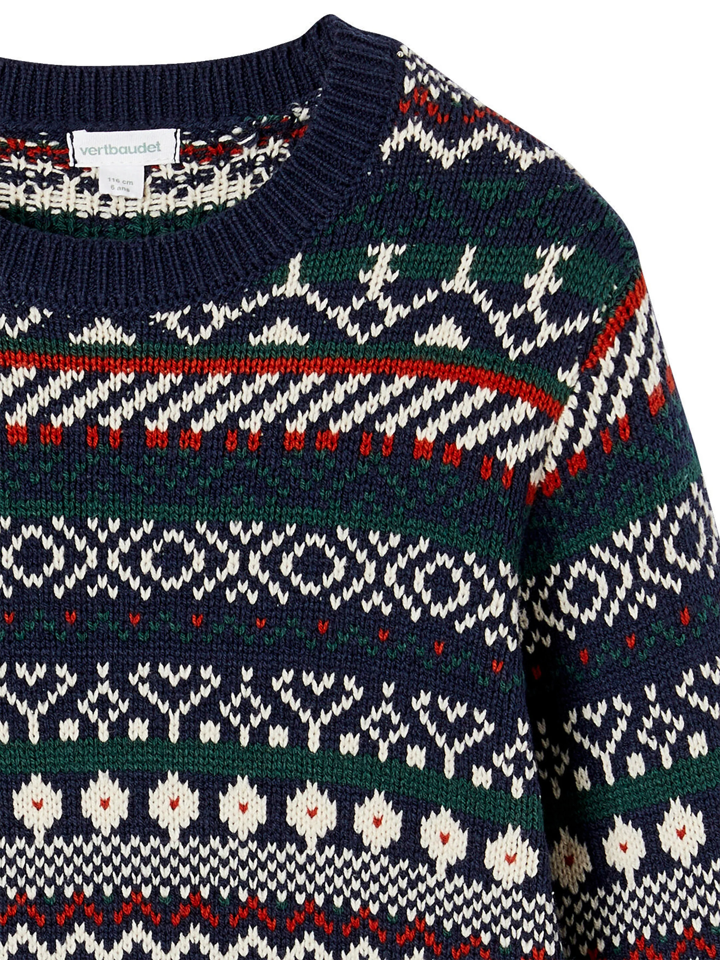 Vertbaudet Jungen Jacquard-Strickpullover mit Rundhals nachtblau