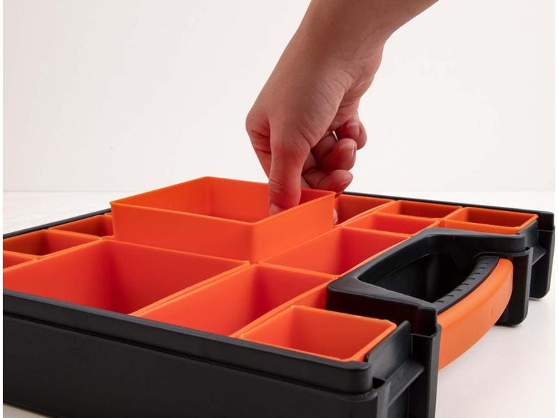 Delock Sortimentskasten Orange / Schwarz 14 Fächer Delock Sortimentsbox mit 14 Fächern 312 x 272 x 60 mm Orange / Schwarz