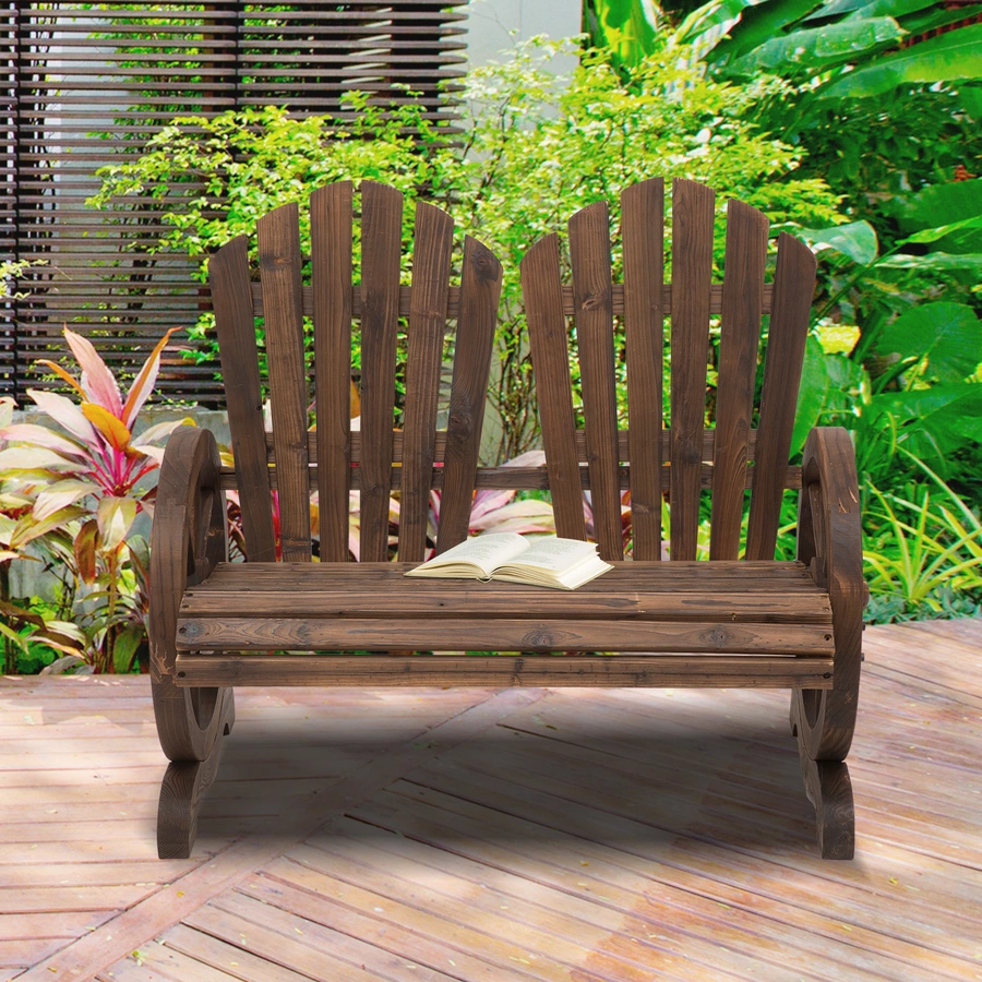 Outsunny Gartenbank im Wagenrad-Design dunkelbraun