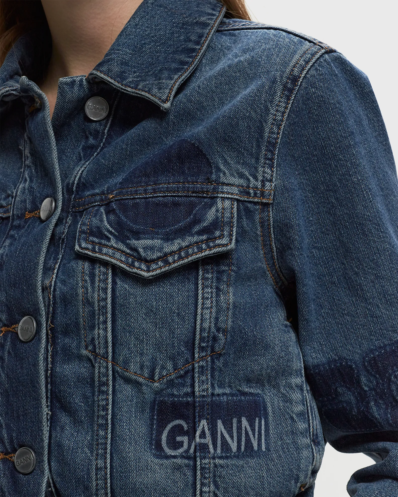 Ganni Patch Denim Bomber Jacket