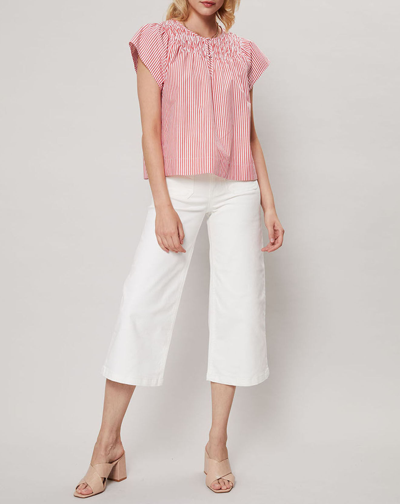 J.Crew Top Smocks à rayures rouge/blanc