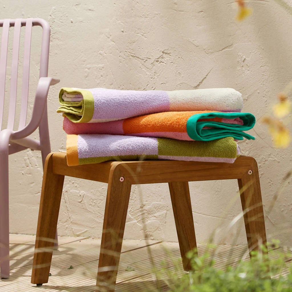 strandlaken Check (roze/oranje) (180x108 cm)