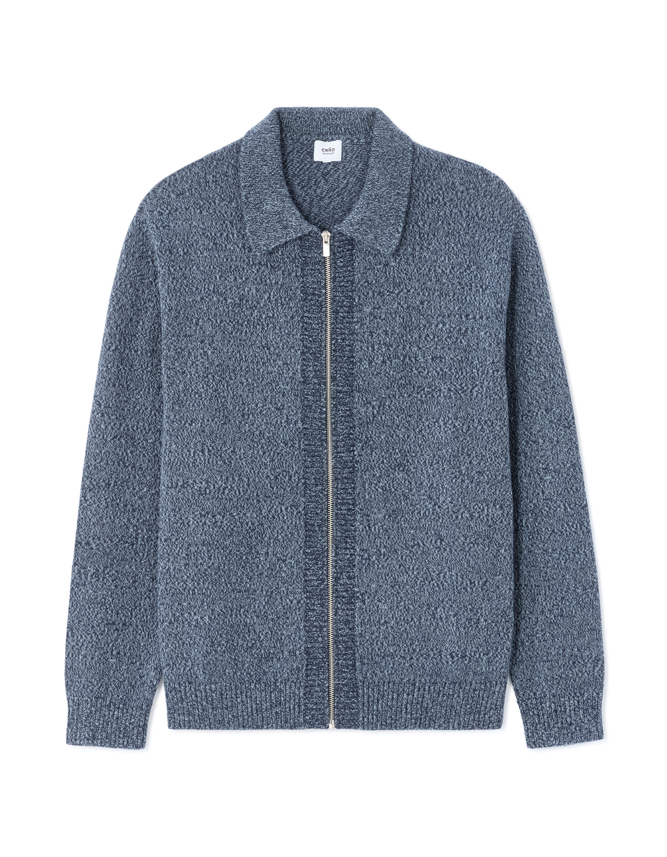 Cardigan relax zippé en maille moulinée - bleu