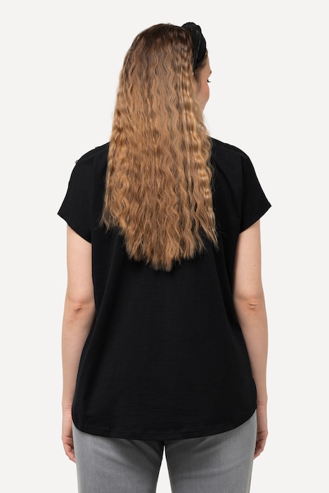T-Shirt, Love, Knöpfe, Oversized, Rundhals, Halbarm