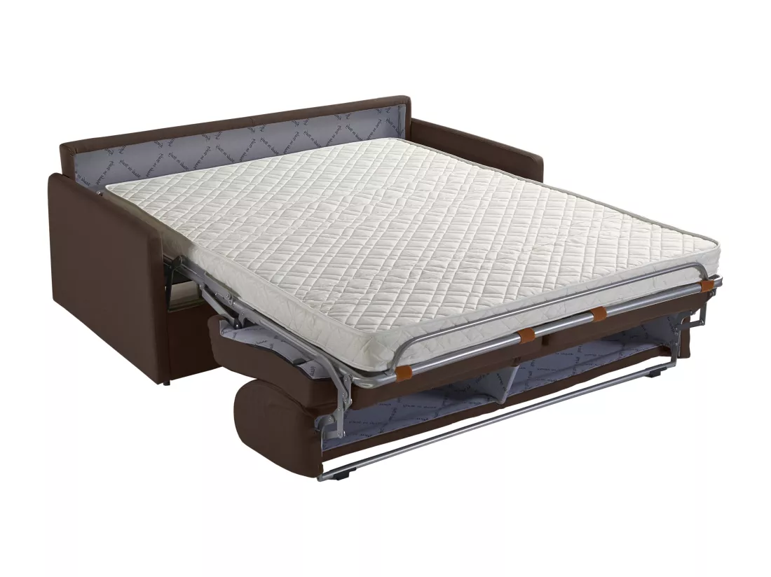 Canapé 2 places convertible express en tissu marron - Couchage 120 cm - Matelas 14 cm CALIFE