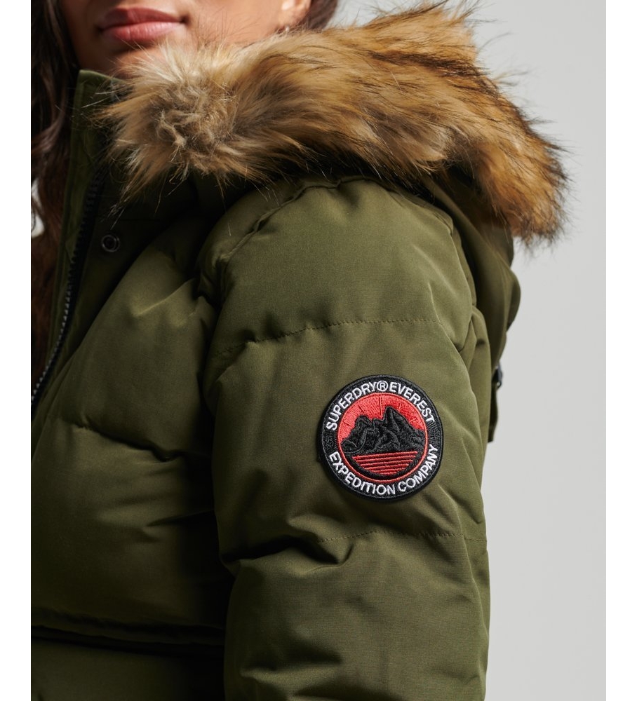Jaqueta bomber acolchoada Superdry Everest verde com capuz.