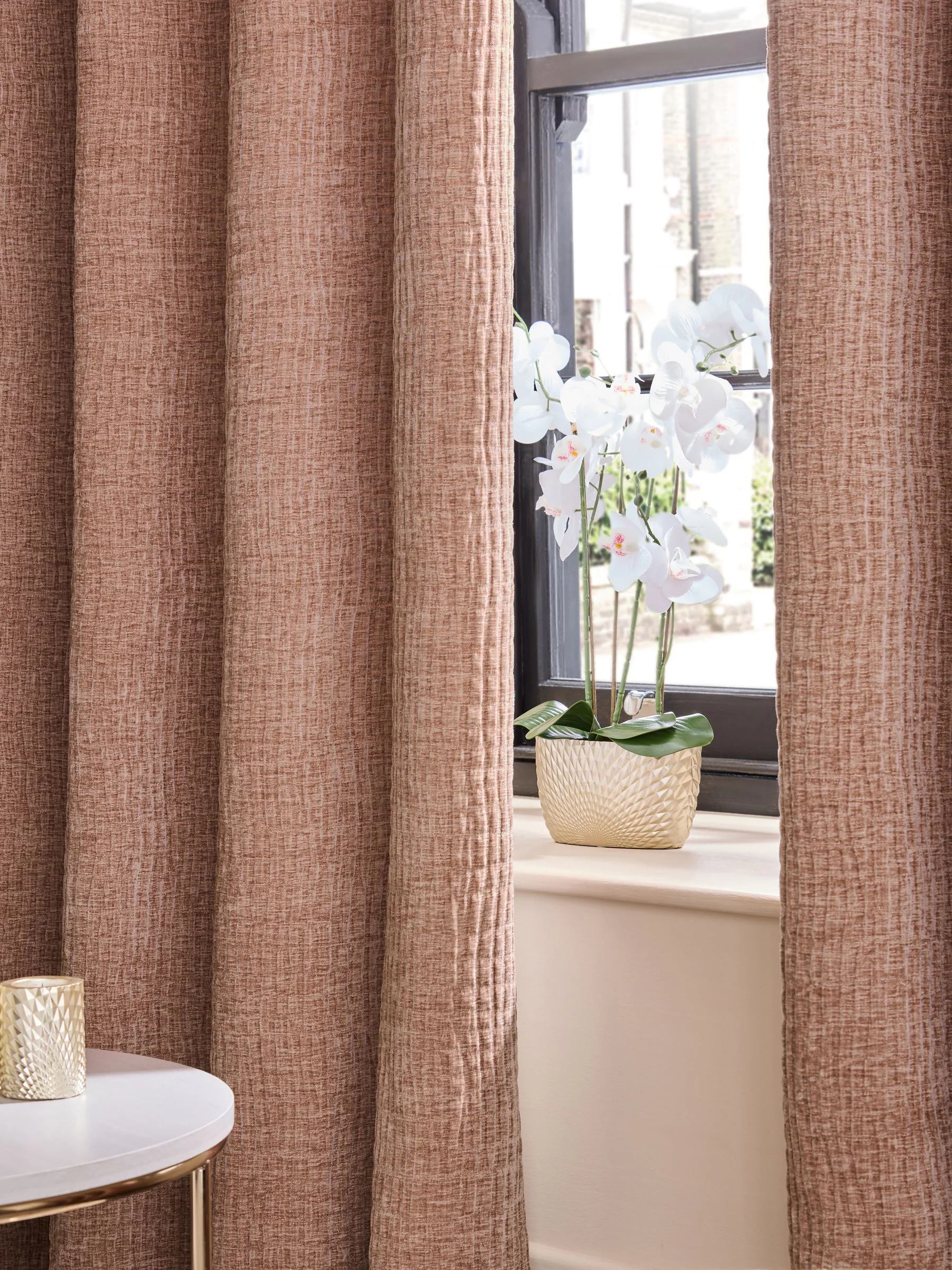 Kreukeltextuur chenille gordijnen met voering en oogjes
