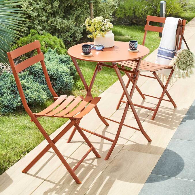 Ensemble table de jardin pliante ronde + 2 chaises GREENSBORO Ambre