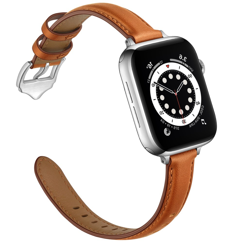 Apple Watch (42/41/40/38 mm) Echtleder Ersatz Armband mit Dornschliesse (Gelenkumfang 156-221 mm) - Braun / Silber