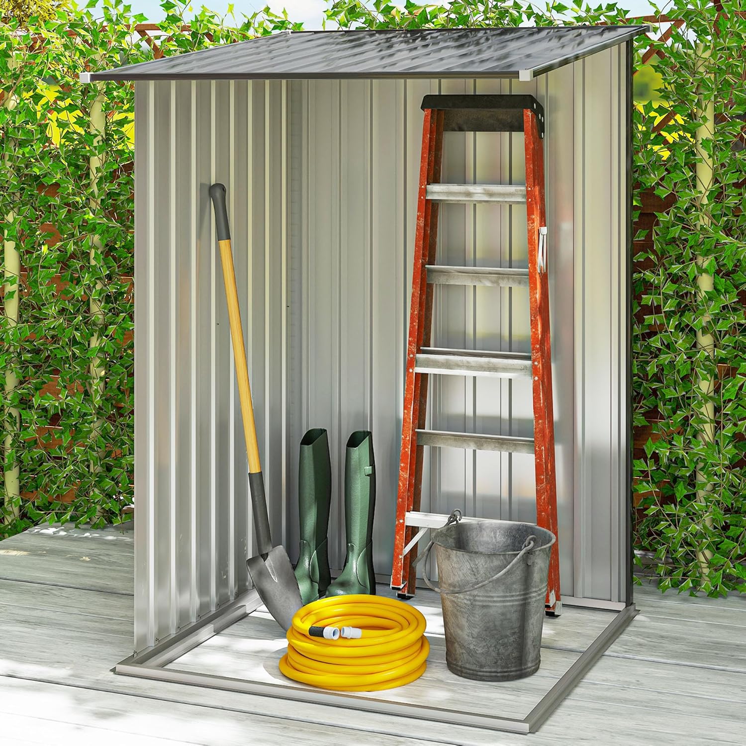 Outsunny Metall Gerätehaus 0,92 m² 100x103x160cm Geräteschuppen mit Pultdach Abschließbarer Tür Gartenhaus Outdoor Garten Schuppen Schrank für Hinterhof Außenbereich Dunkelgrau