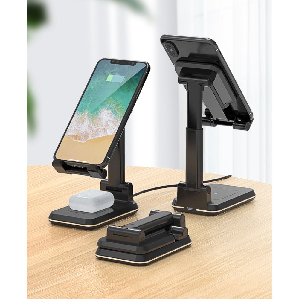(10W) Faltbare Smartphone Dual Qi-Wireless Halterung 90° Grad Winkel- / Höhenverstellbar - Weiss