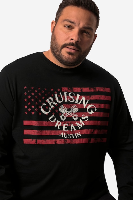 Men+ T-Shirt, Langarm, Druck vorne, bis 8 XL