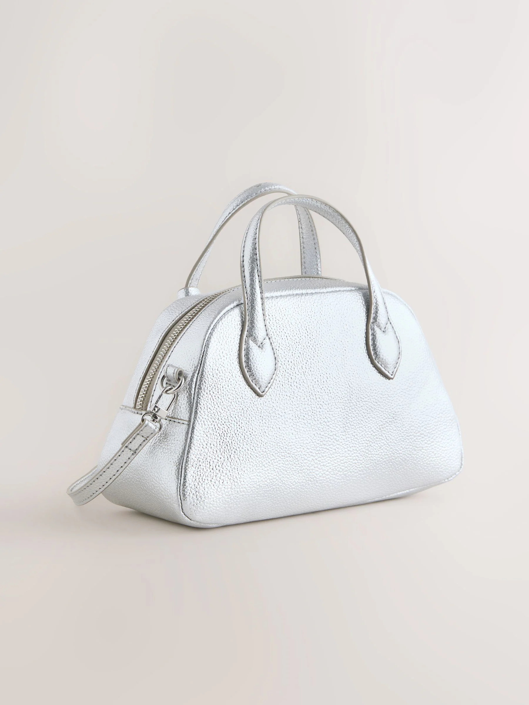 Zilver - Leather Mini Bowler Bag