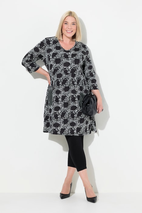 Longshirt, A-Linie, Blumendruck, 3/4-Ärmel