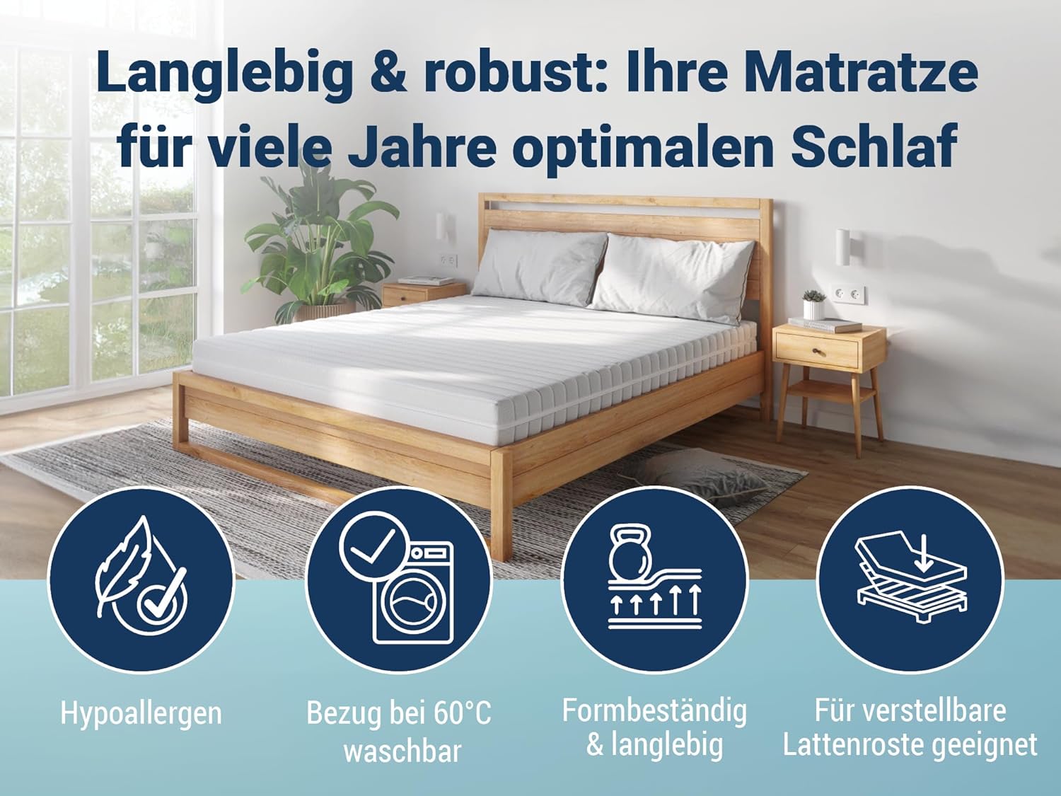 Betten-ABC - Taschenfederkern-Matratze (Traumland TFK) - 100x200 cm - 7-Zonen Matratze aus Tonnentaschenfedern - Hypoallergen & Antibakteriell - Oeko-TEX® Zertifiziert - Lieferung per Paket