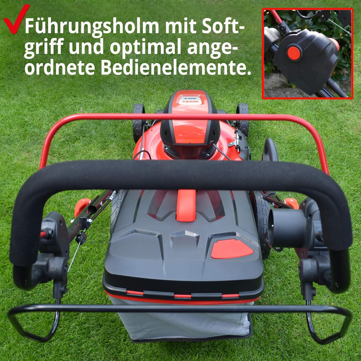 HECHT 5-IN-1 Elektro Rasenmäher mit 1.800 Watt Motor, 46 cm Schnittbreite, Radantrieb, Mulchfunktion, zentrale 7-Fach Schnitthöheneinstellung und 50 Liter Fangkorb für einen schön gepflegten Rasen