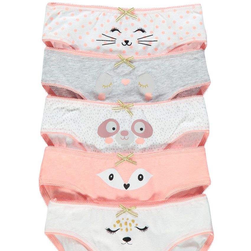 Lot de 5 culottes à animal printé et noeud doré - Blanc