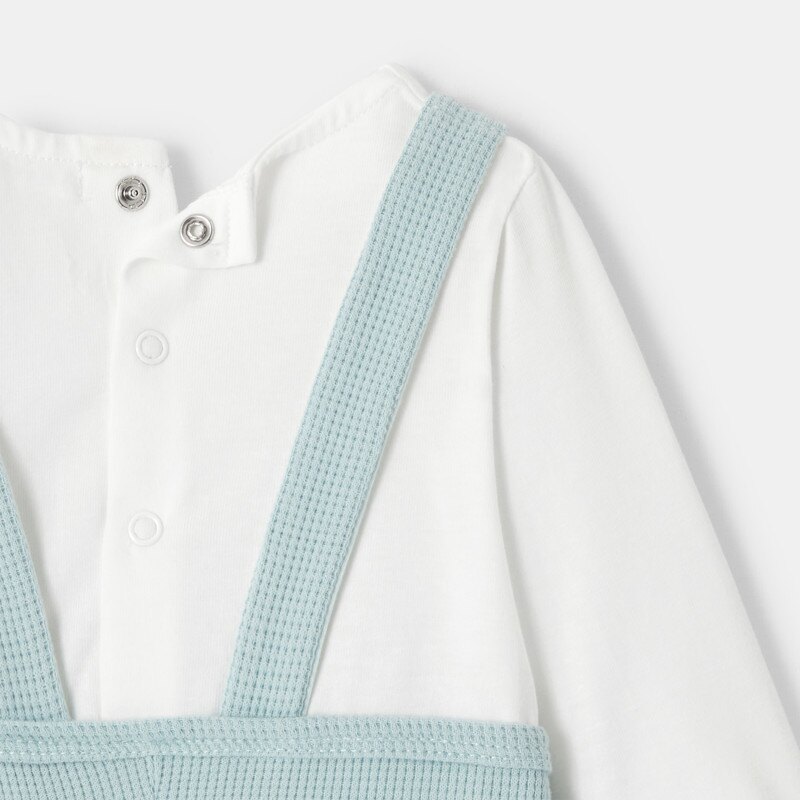 Salopette en coton nid d'abeille avec t-shirt intégré turquoise naissance Absorba Turquoise