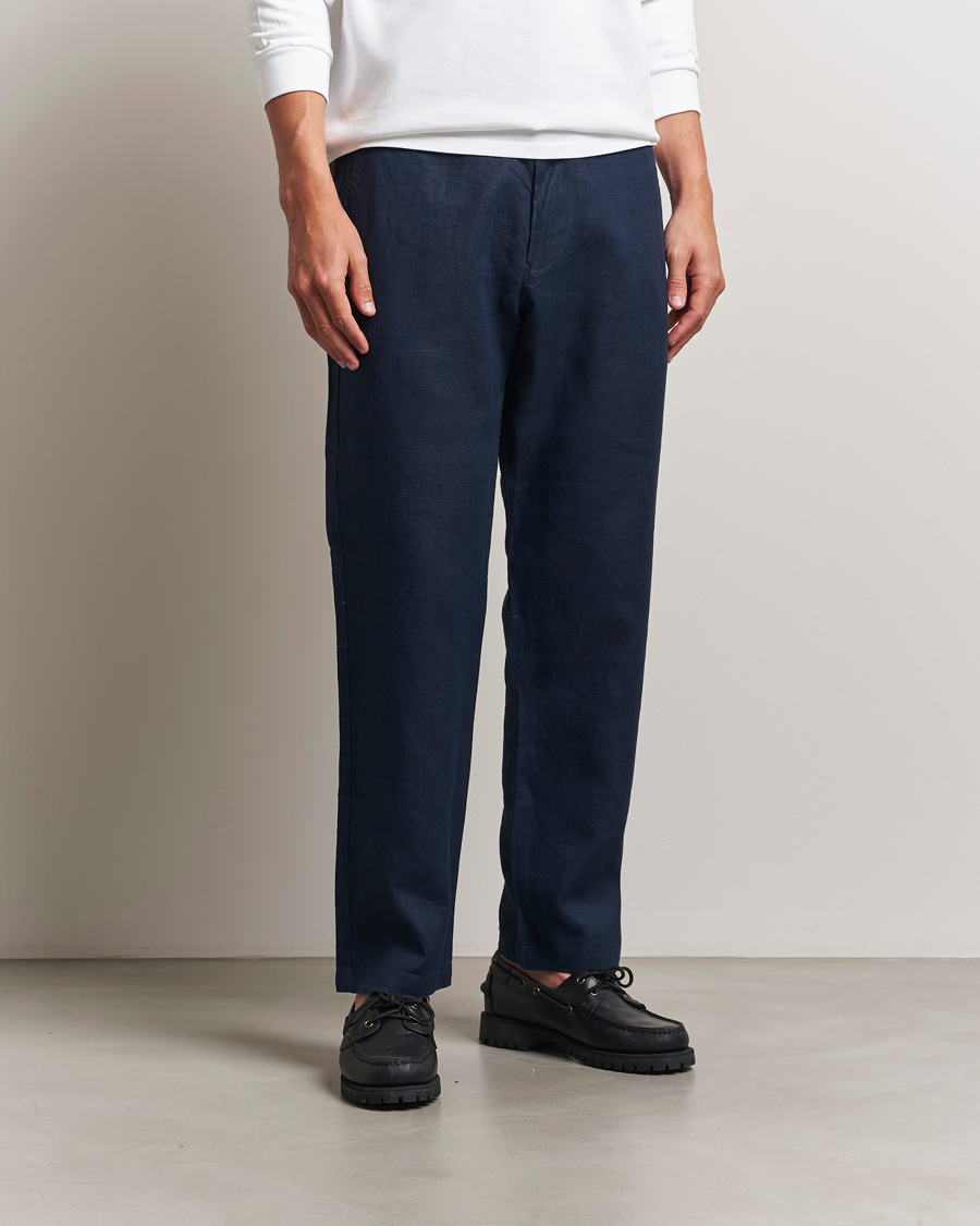 NN07 Aden Regular Fit Linen Trousers Navy Blue