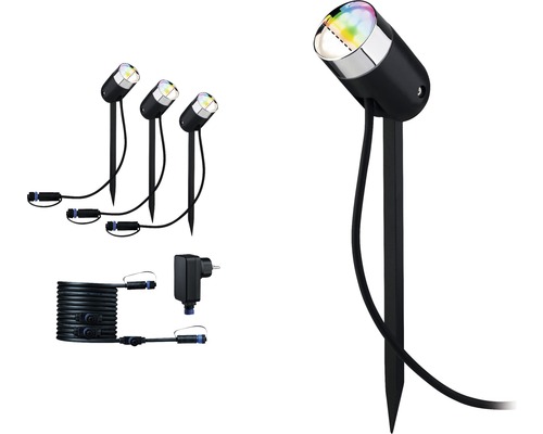 Paulmann Plug & Shine LED Spot Starterset RGBW IP44 3x4.5W 170 lm 3000-6500K Pike antraciet 230/24V 3 stuks - Compatibel met SMART HOME van hornbach