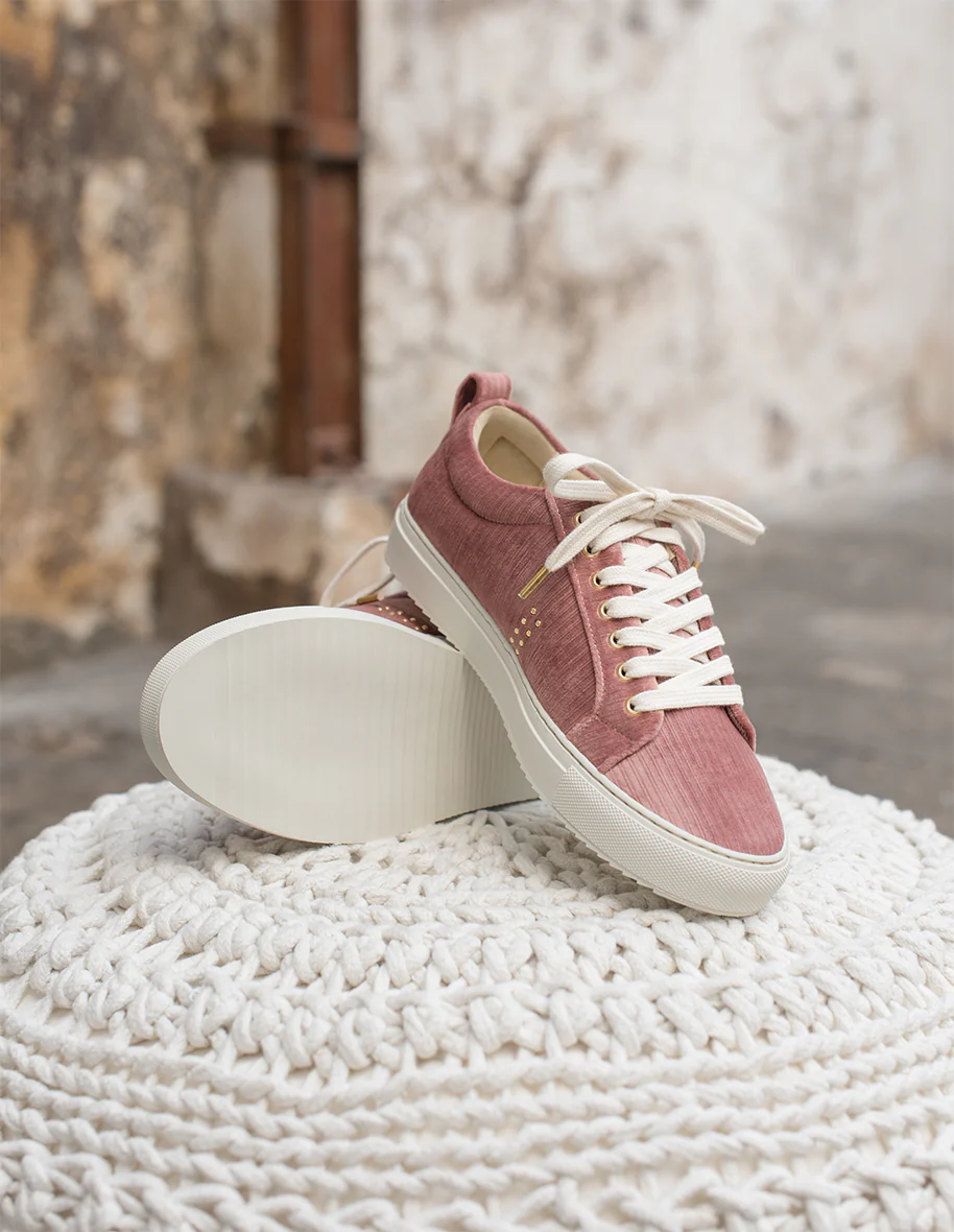 Baskets basses Brigitte - Velours Côtelé Rose