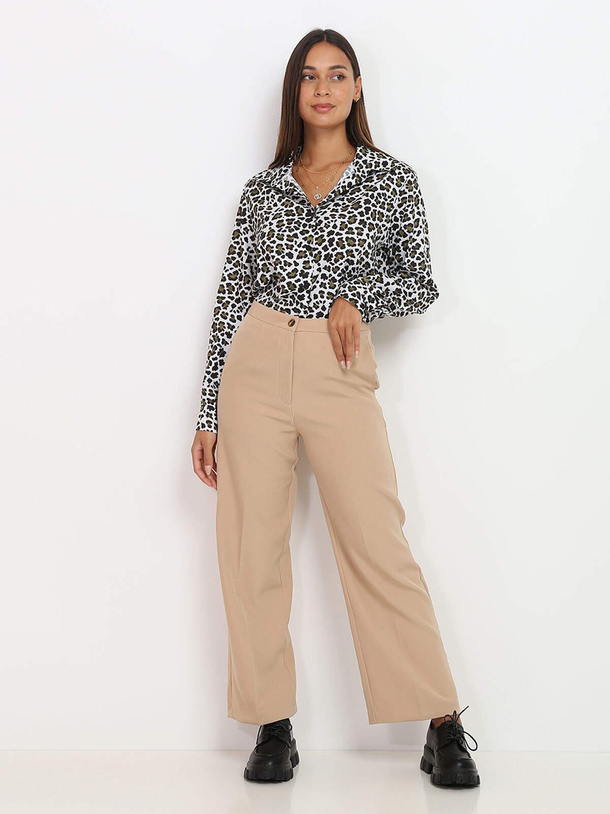 Pantalon wide leg taille haute- Camel