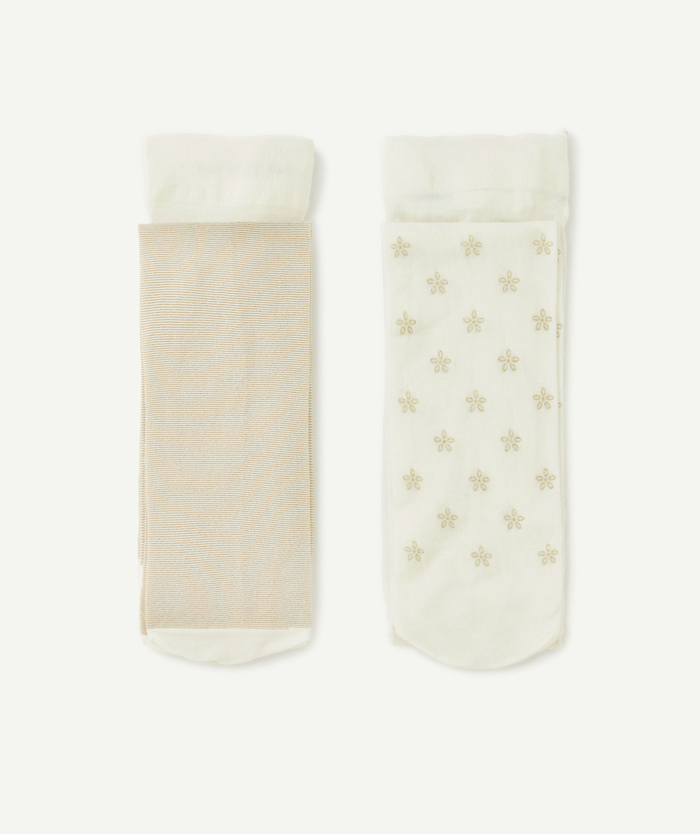 lot de 2 collants fille blanc et couleur dorée avec paillettes