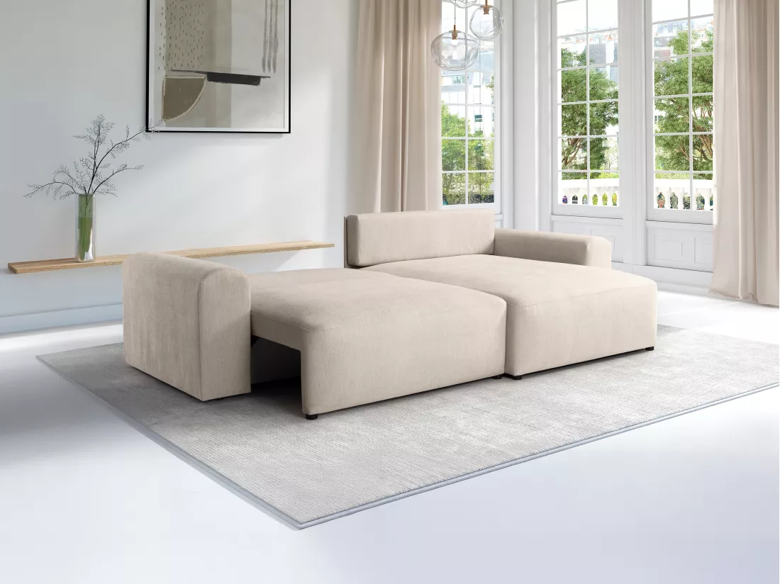 Canapé d'angle convertible et réversible en tissu beige ILANOR