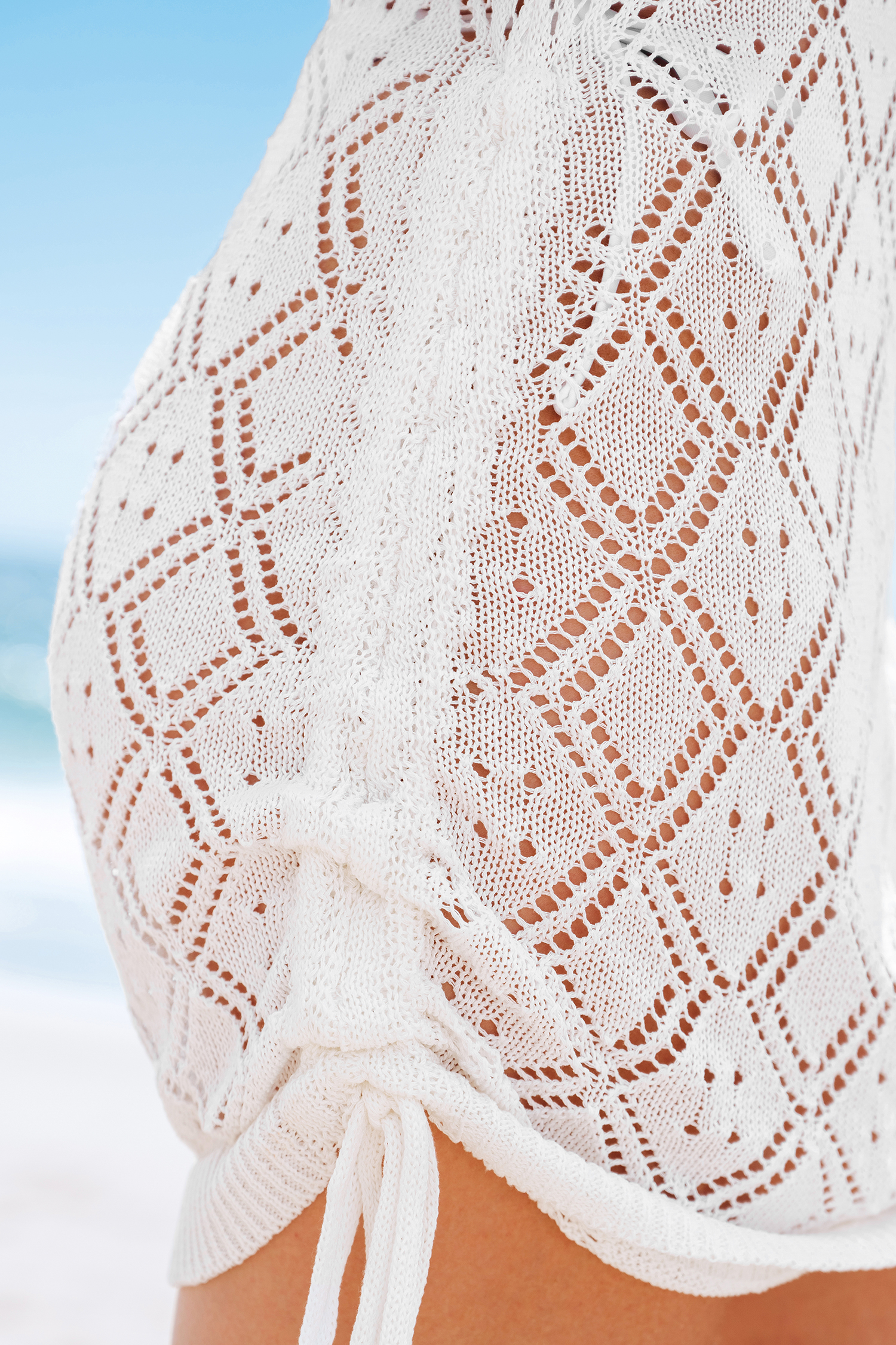 Robe cover up à col rond sans manches en tricot blanche