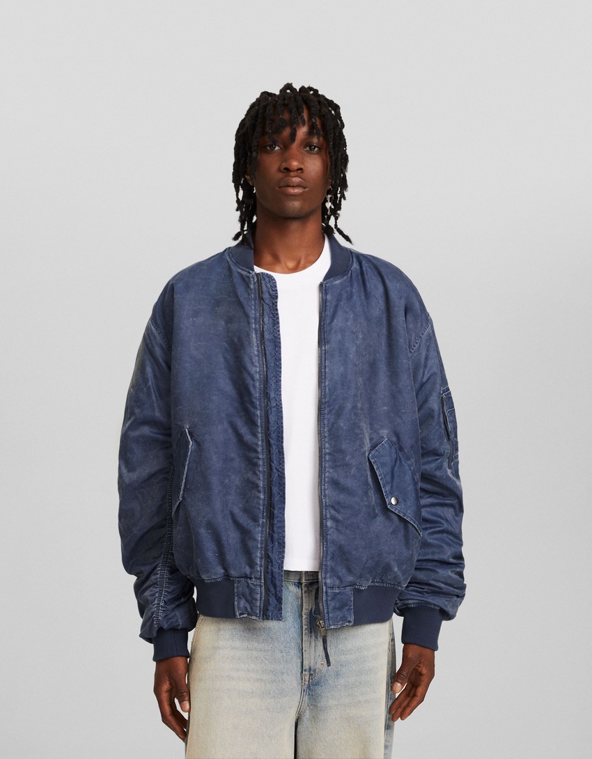 Jaqueta bomber de nylon desbotada