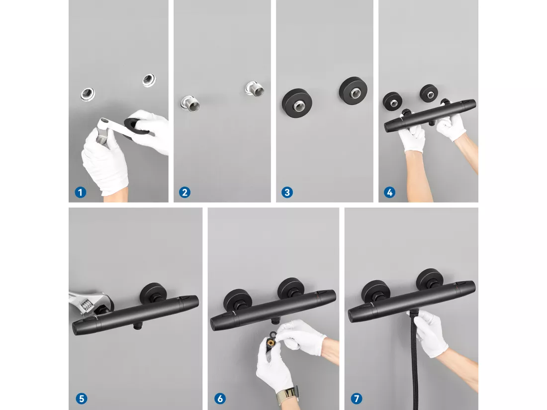 Auralum Max Mitigeur de Douche Thermostatique à Fixation Murale Anti-brûlure, Robinet d'Eau Chaude/Froide,Température Constante de 38°,Noir