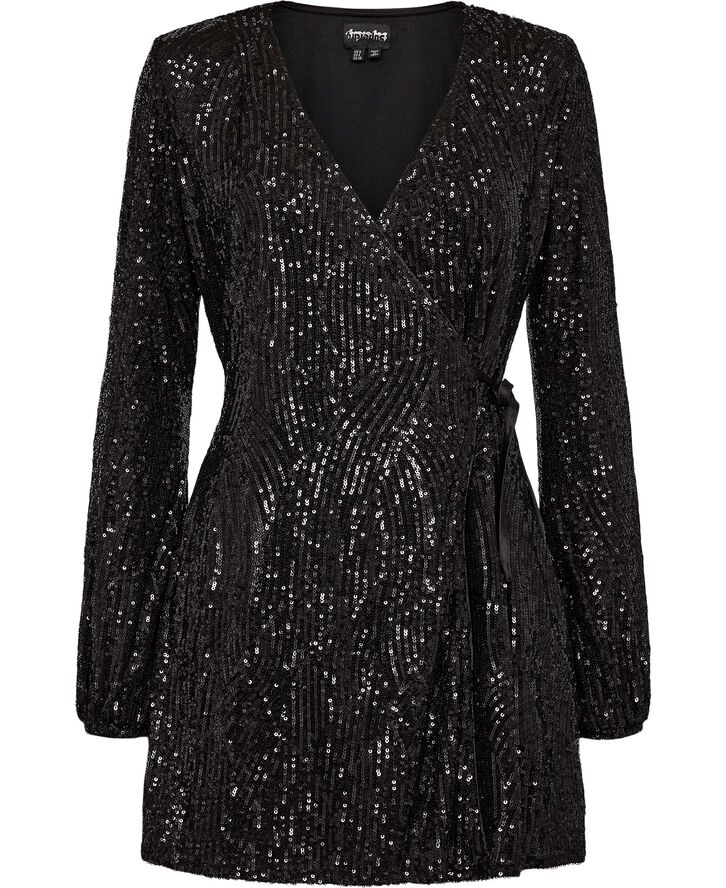 Superdry SEQUIN WRAP MINI DRESS Black angle sequins