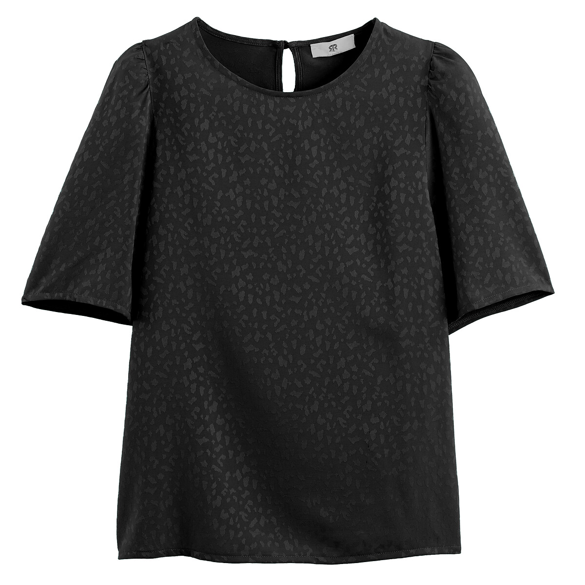 COLEÇÃO LA REDOUTE<br>Blusa com estampa jacquard, decote redondo e mangas curtas