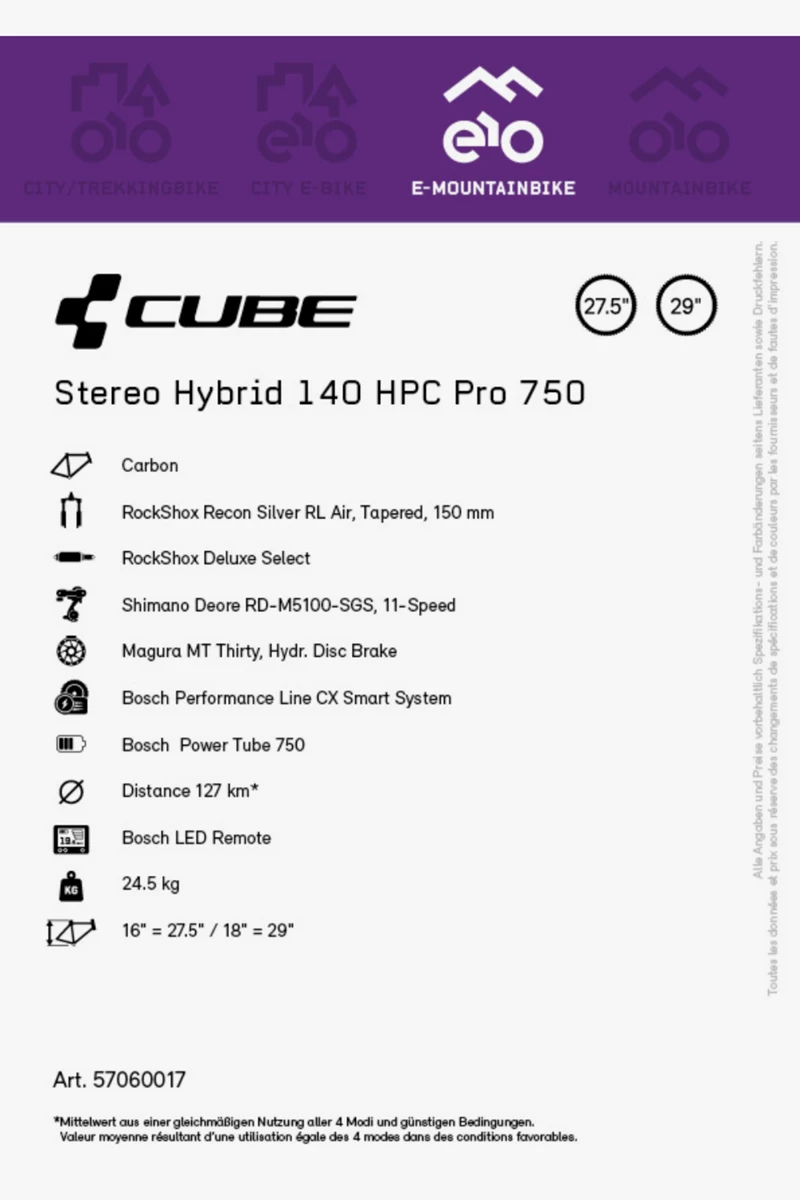 CUBE Stereo Hybrid 140 HPC Pro 750 27.529 E-Mountainbike 2023
