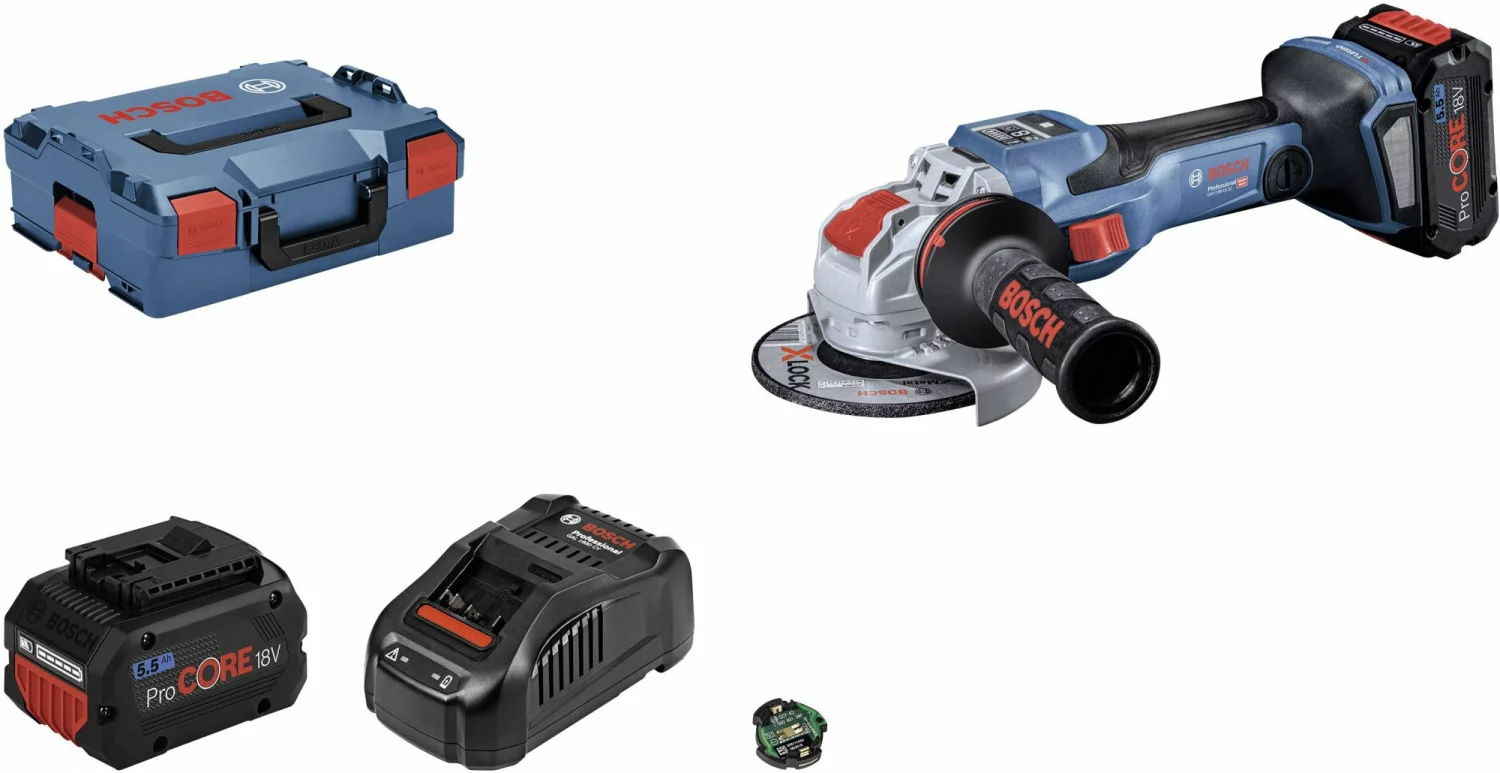 Bosch GWX 18V-15 SC 18V li-Ion accu BiTurbo X-LOCK Haakse slijper set (2x 8.0Ah accu) in L-Boxx - 125 mm - variabel - koolborstelloos