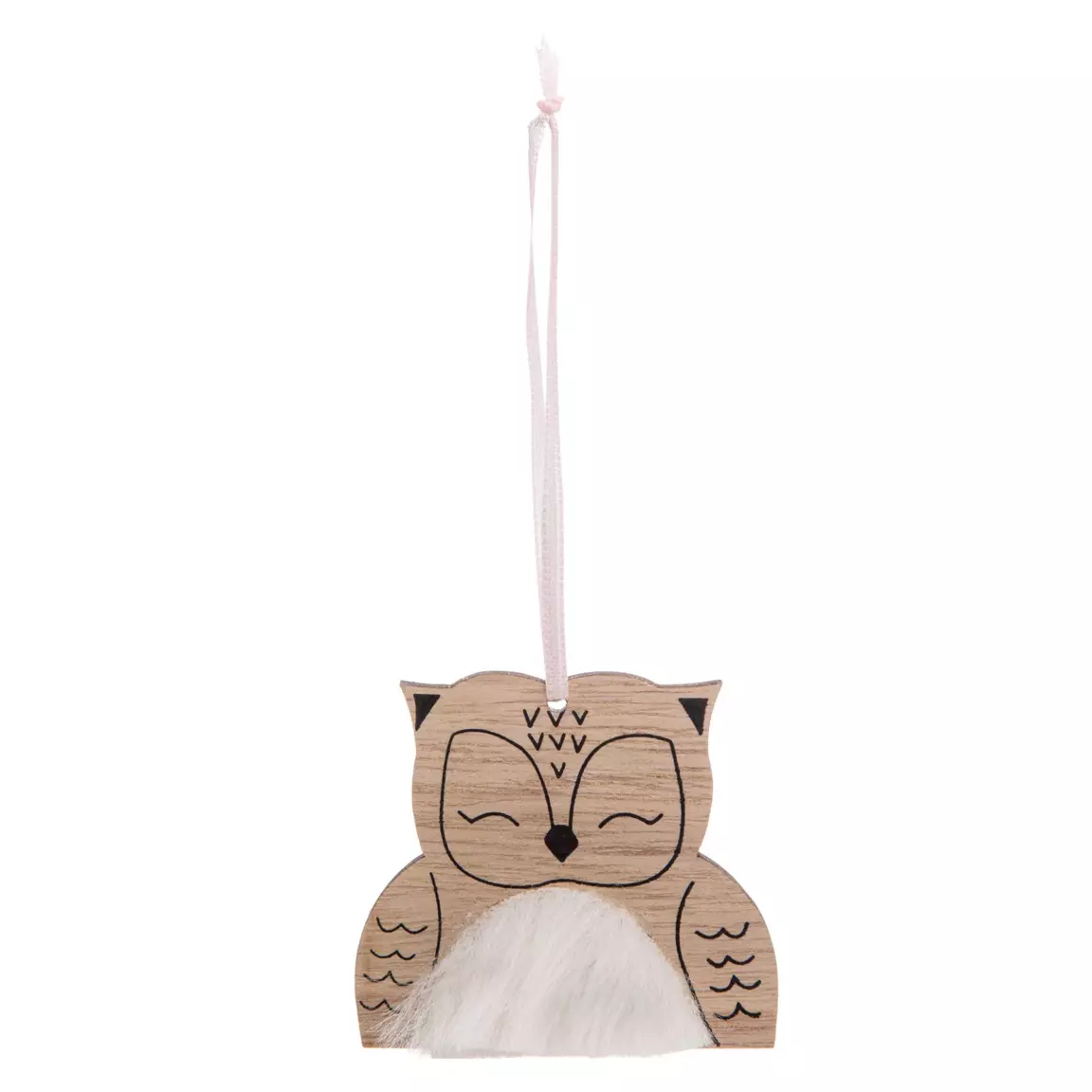 Suspension de Noël (H17 cm) Hibou fourrure Naturel