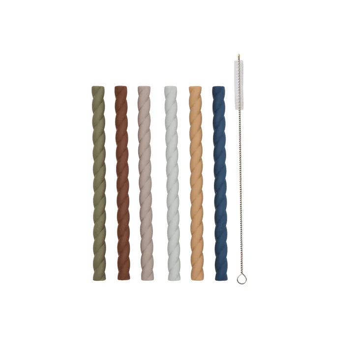 OYOY - Mellow Silikon-Trinkhalm Ø 1 cm, caramel / blue (6er-Set)