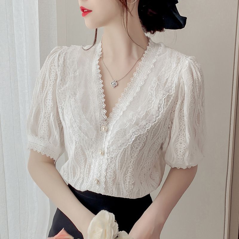 Sienne - Kanten blouse met pofmouwen