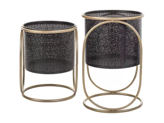 Lot de 2 jardinières en métal avec support en métal noir 26x26x38h-22x22x29h cm